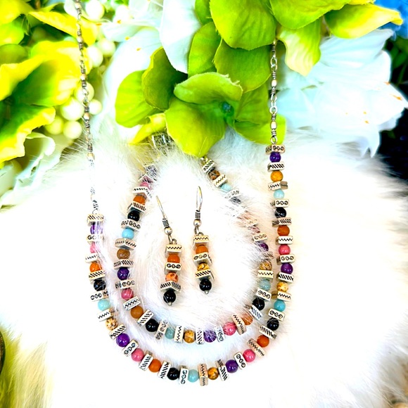 ⭐️KM⭐️Brighton CONFETTI semiprecious multicolor Silver Necklace Bracelet Earring - Picture 4 of 16